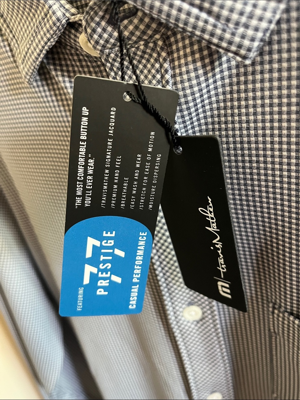 Travis Mathew Black & White Micro Check Button-Up Shirt - Picture 6 of 7
